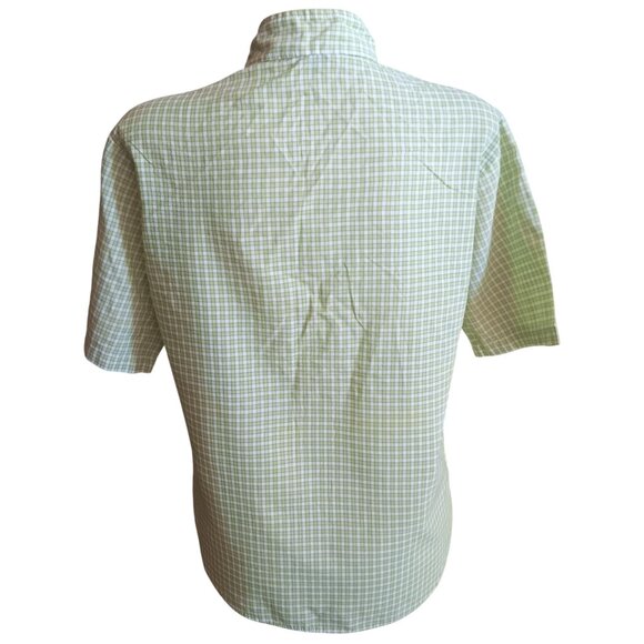 Large Vintage Green Plaid Short-Sleeve Ruffle Blouse Top With High Collar 1970's - Picture 7 of 7